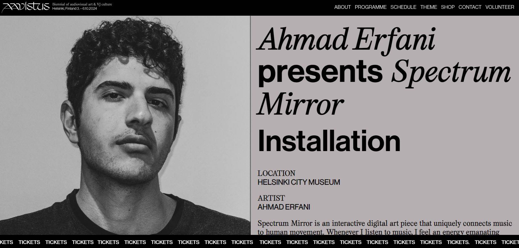 Aavistus Festival 2024 program page for Spectrum Mirror